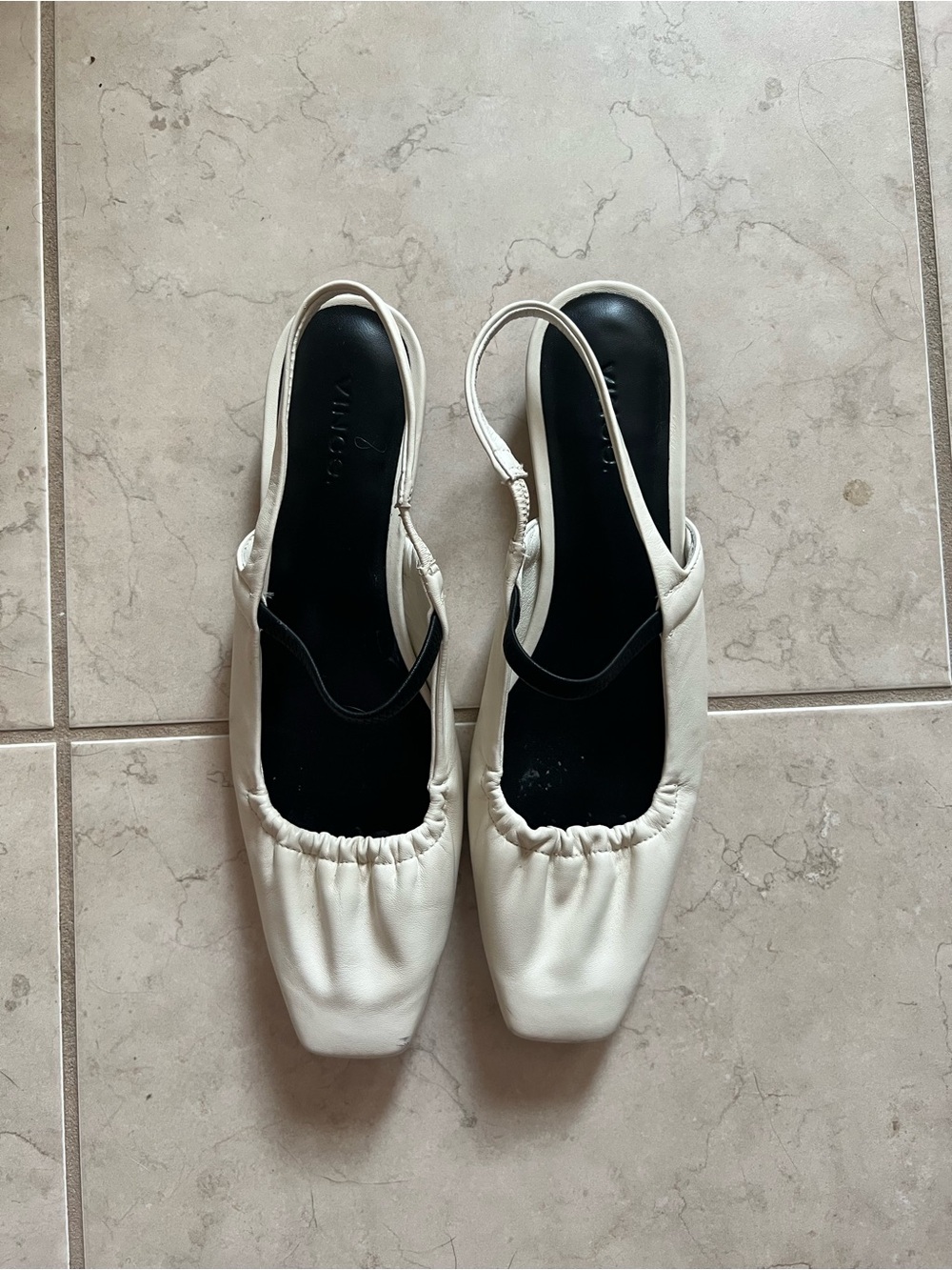 Women’s White Slingback Ruched Ballet Flats